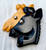 BP287 blk/cream bakelite double giraffe pin